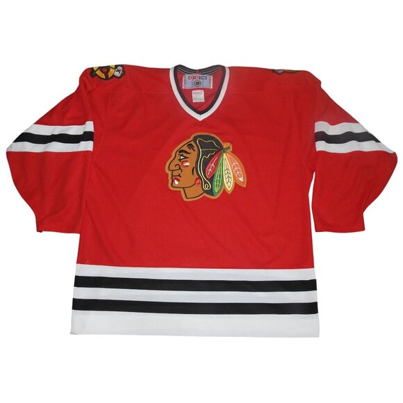 Vintage Chicago Blackhawks CCM Maska Blue NHL Mens Hockey Jersey Size XL USA - Picture 1 of 8